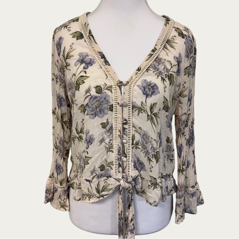 American‎ Eagle Outfitters Cream Floral Blouse Boho Small
